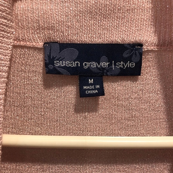 Susan Graver Medium Pink Metallic Shimmer Twin Set Sweater L/S - Picture 3 of 4